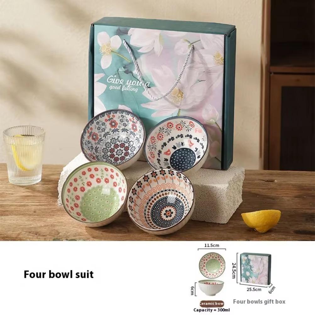Exquisite Figure Porcelain Bowl Set Dessert Salad Snack Bowl Kitchen Noodle Bowl Tableware Gift Box Microwave Safe Festival Gift