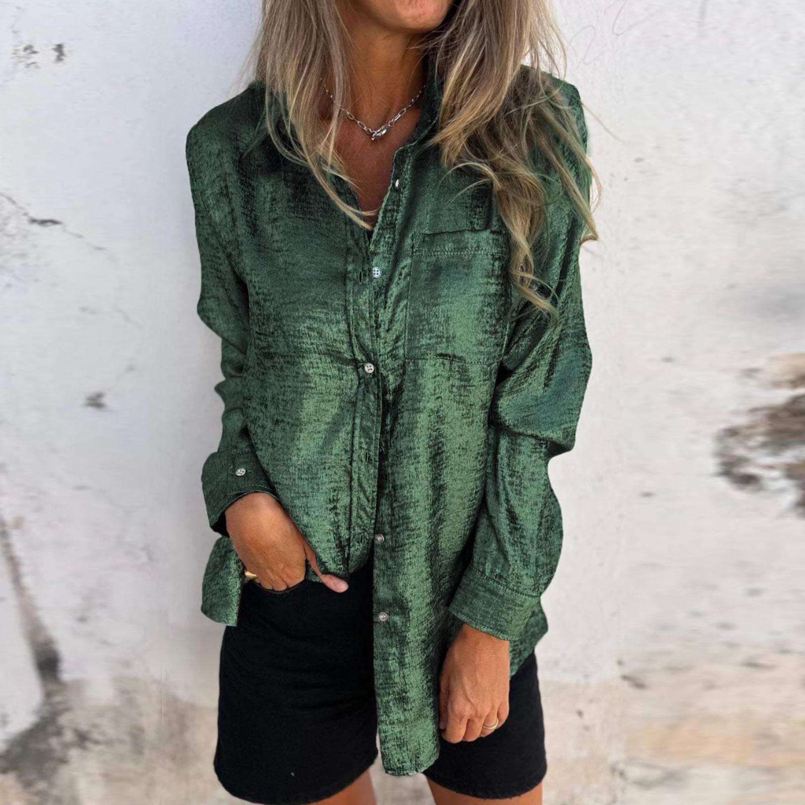 

Женская модная однотонная повседневная рубашка с бархатным воротником и длинными рукавами XXXXXL зелёный