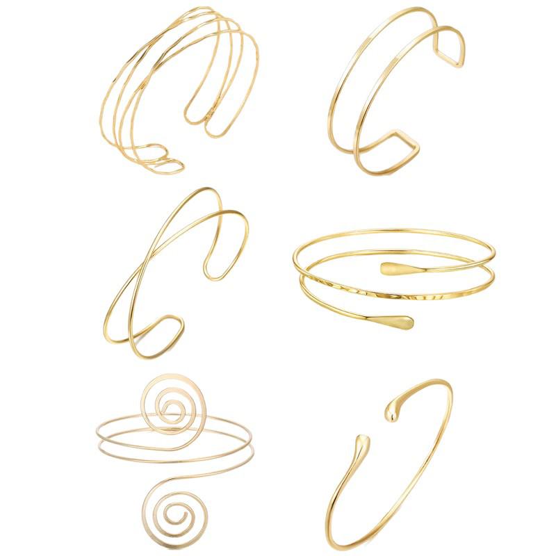 Geometric Metal Arm Bangle Set: Adjustable, Hollow, Exaggerated Design for Women