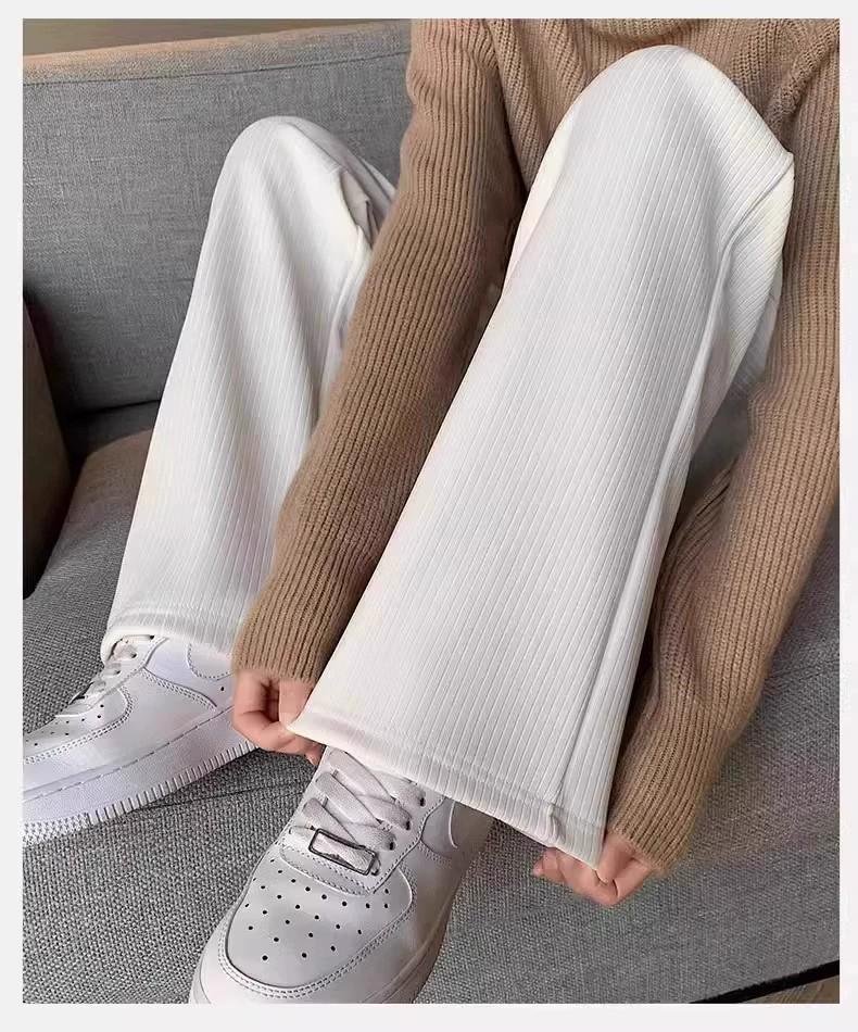 2025 Plus Velvet Maternity Wide-Leg Pants - Spring/Autumn, Belly-Friendly, Straight Leg, Casual Long Winter Style