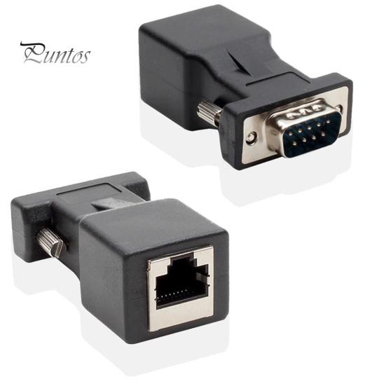2Pcs 9 Pin Serial Port DB9 RS232 Male Female To RJ45 Cat5e/6 Ethernet Adapter