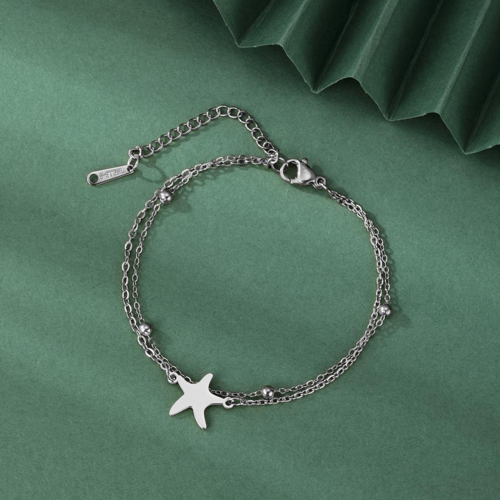 LIKGREAT Stainless Steel Starfish Anklet for Women Adjustable Beach Foot Chain Double Layer Summer Ankle Bracelet Jewelry Gift