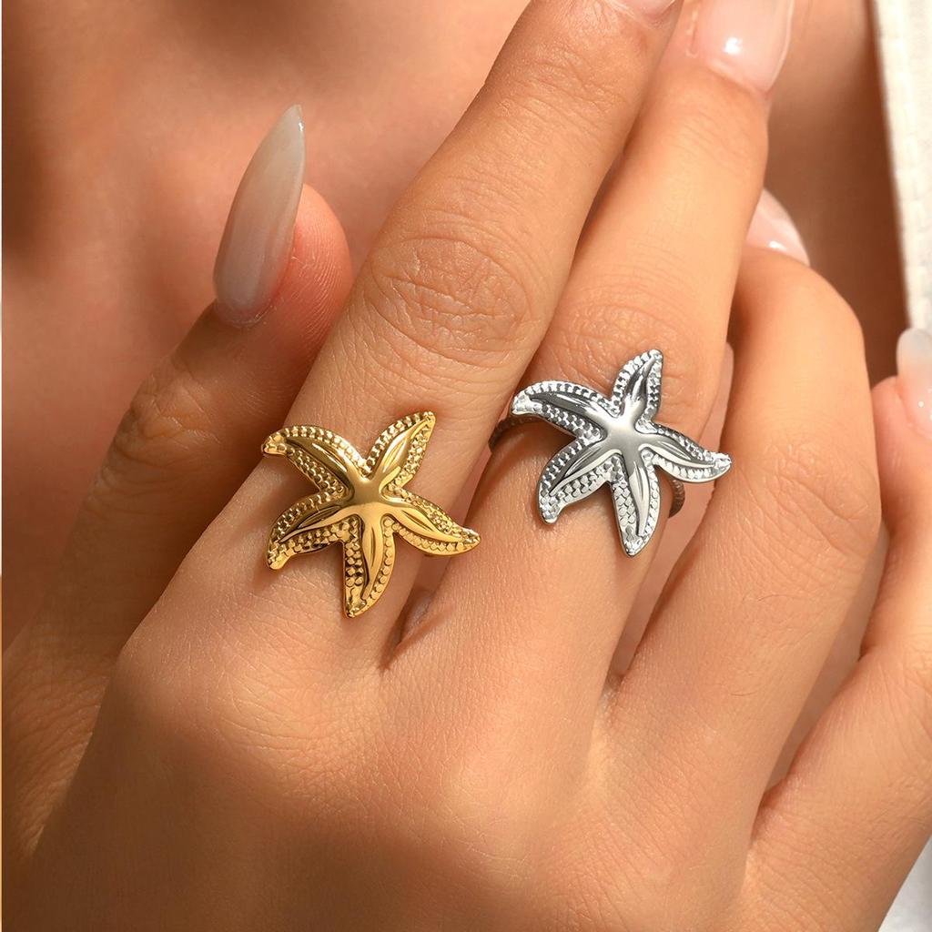 Ocean Starfish Resort Style Ring - Cute Fashionable Stainless Steel Jewelry for Women