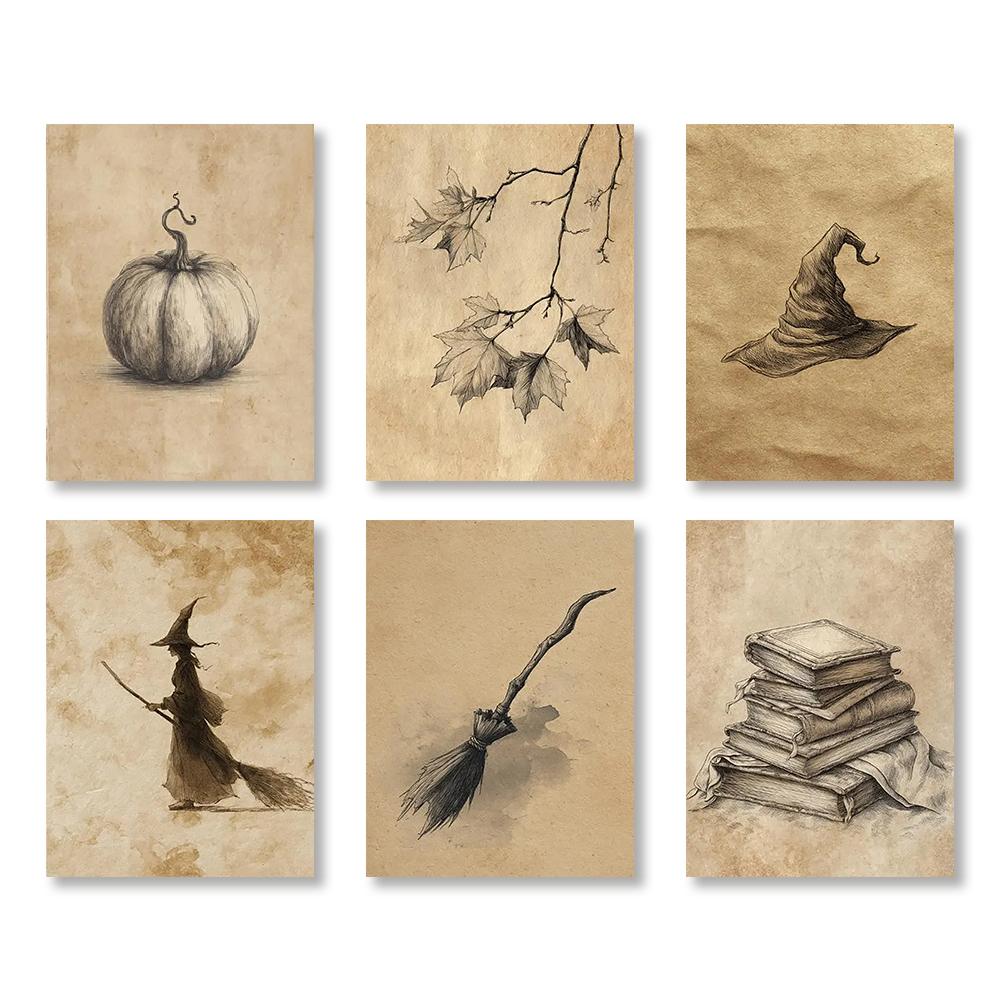Autumn Leaves Jack-o-lanterns Canvas Prints Scary Witch Halloween Wall Art Posters for Modern Living Room Autumn Home Decor