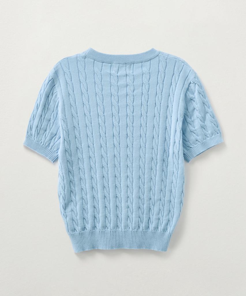 Seteo (W) Cable Crew Neck Half Knit Sky Blue