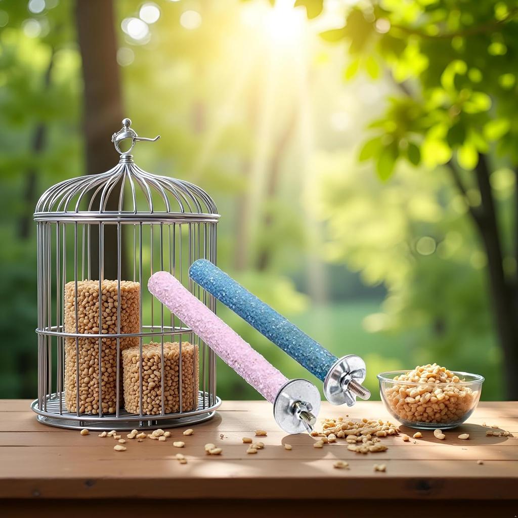 2 Pcs Bird Perch Stand Toy,Random Bird Perch Stand Toy Wood Parrot Grinding Claw Sticks Sanded Cage Toy for Parakeets Finches Parakeet Toys, Sanded