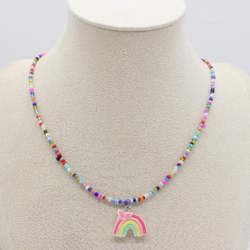 New Beads Necklace For Women Simple Colorful Seed Beads Necklace Resin Pendant Bohemian Handmade Rainbow Jewelry Gift