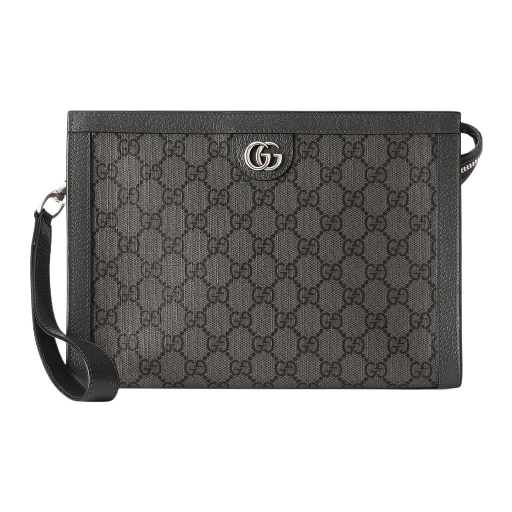 Gucci Ophidia Vintage Logo Double G Canvas And Leather Clutch Men Clutch Black Gray 760243-UULBN-1244