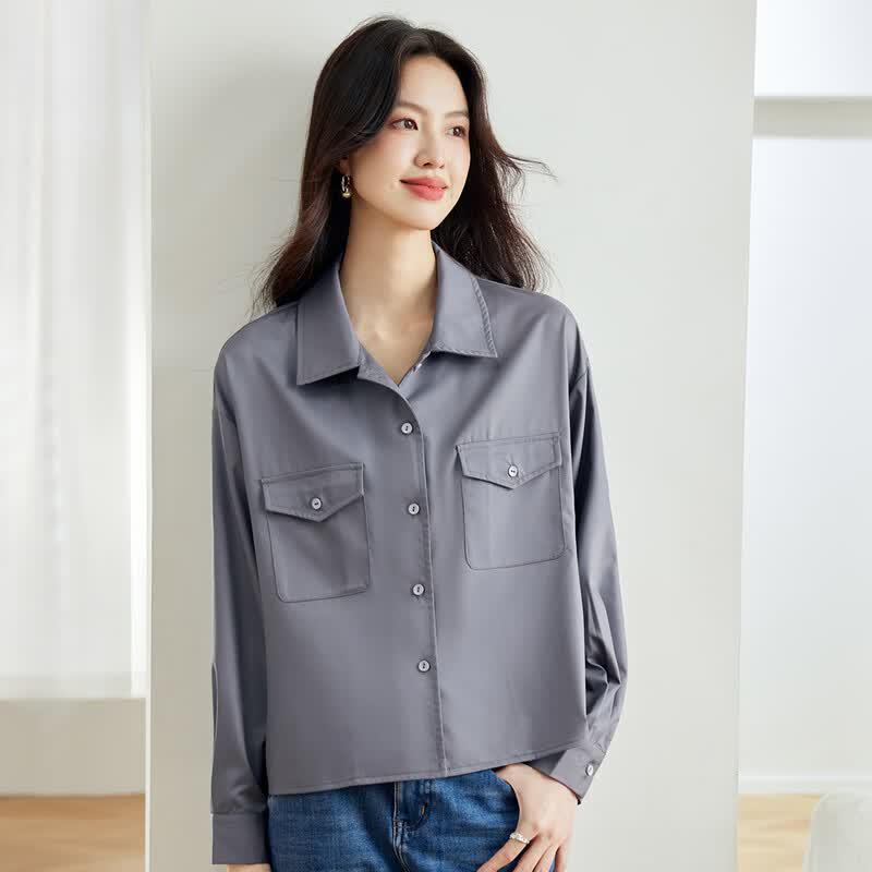 CARBAMMI Women s Lapel Long-Sleeve Casual Loose Blouse L