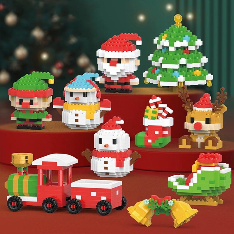 Christmas Gifts Micro Building Block Series Santa Claus Reindeer Puzzle Assembling Bricks Table Decoration Toys Children Kids