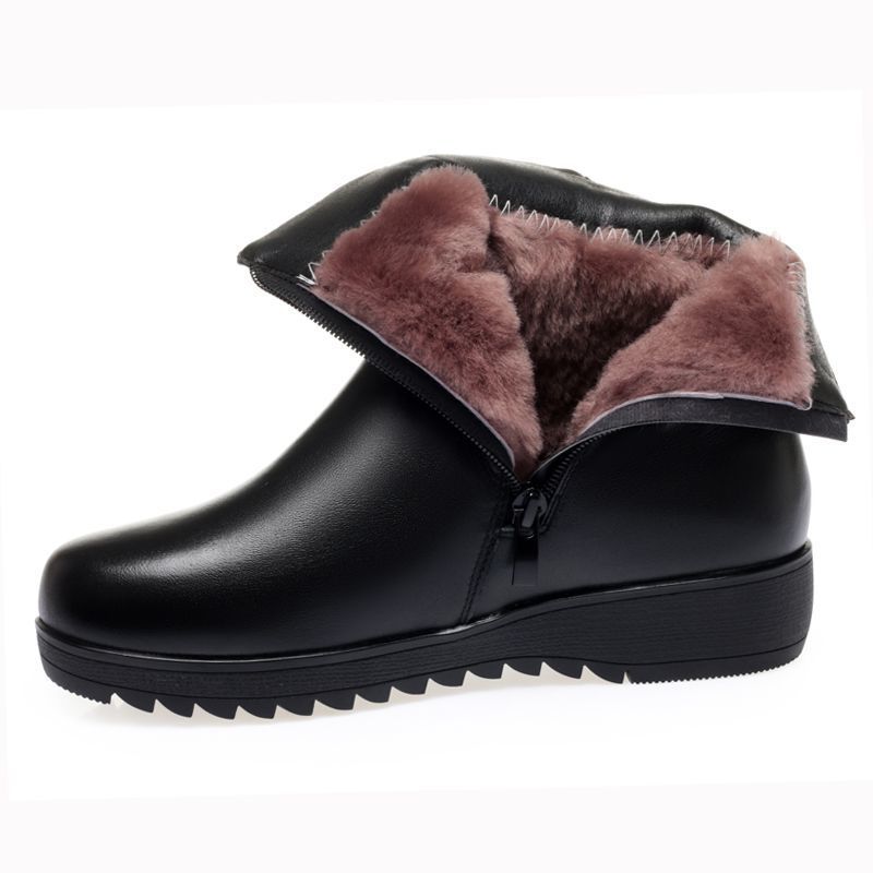 Warme Schuhe Damen Winter Fleece Reißverschluss Dicke Sohle Kurze Stiefel Runde Ballerinas