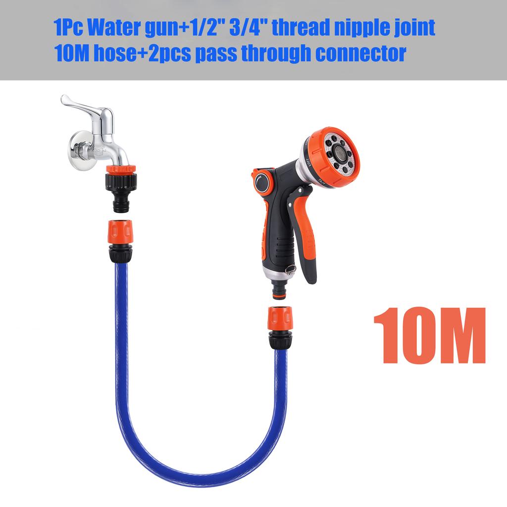 8-Function Water Gun 1/2/5/10M 1/2 Hose Kit Garden Irrigation Car Washing Yard Lawn Watering Spray Gun House Cleaning Pet