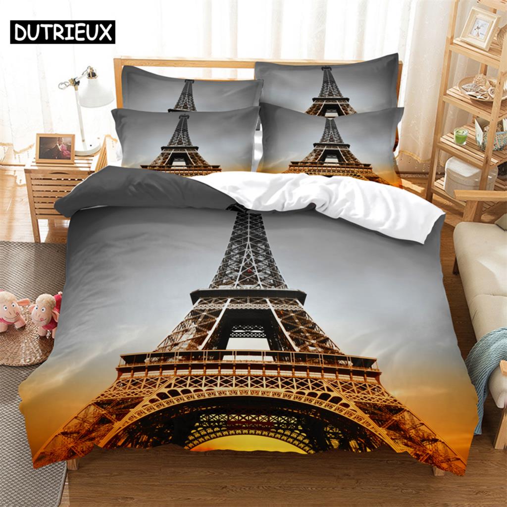 

3D Digital - Printed Iron Tower - Themed Quen - Sized Dimensionsd Soft durable Quality Duvet Cover Set featuring Fashionable Design for Bed Linen 100*200cm Single