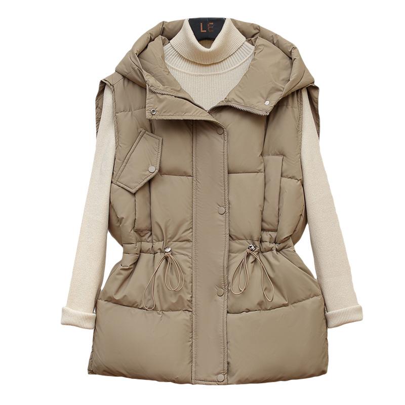 

Жилет большого размера из хлопка для женщин, осень-зима, свободный воротник-стойка, хлопковые плечи, безрукавка, модный жилет XL хаки