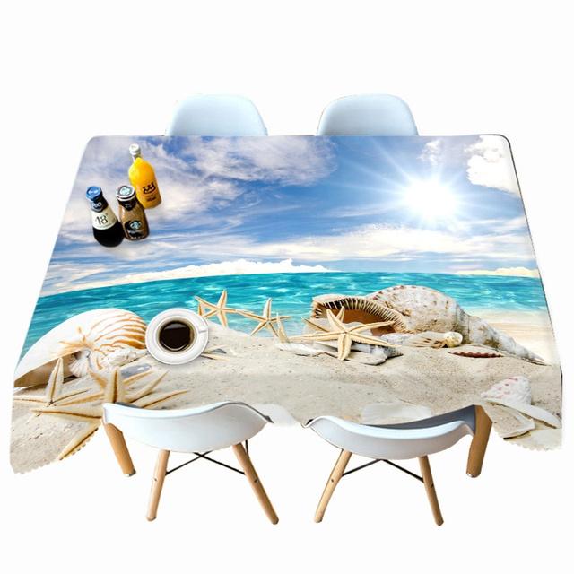 Thicken Cotton Tablecloth Big Conch Starfish On The Beach Pattern Rectangular Round Table Cloth For Wedding Picnic Party