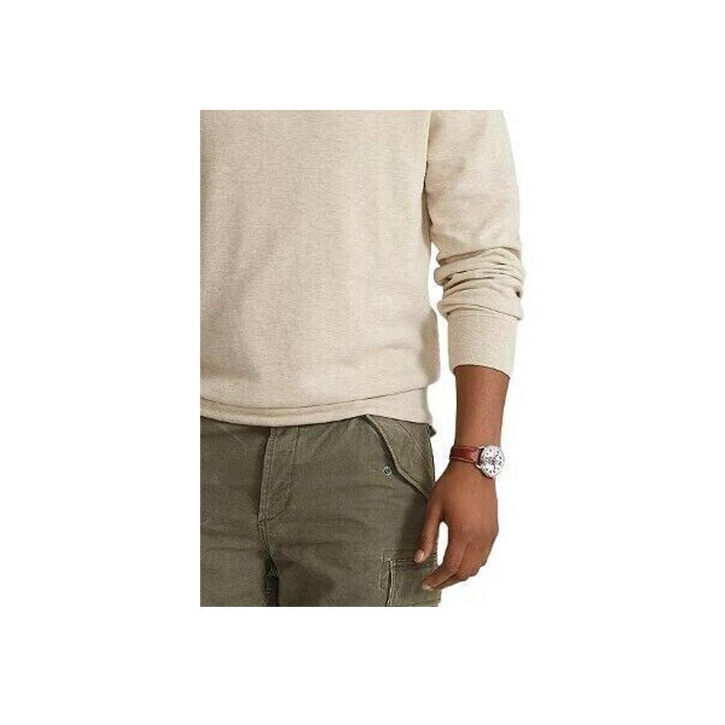 Polo Ralph Lauren FW23 Embroidered Logo Solid Color Half-Zip Long Sleeve Sweatshirt Men sweatshirt Oatmeal 710635035-039