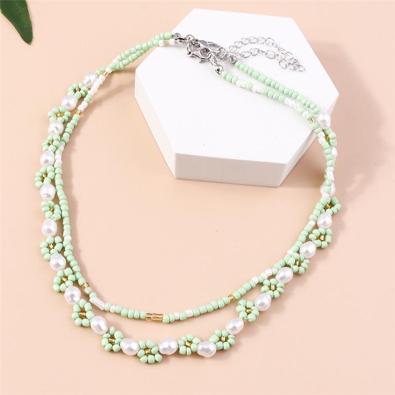 Summer Boho Korea Lovely Flowers Seeds Beaded Necklace Statement Short Collar Choker Necklace for Women Vacation Jewelry Gifts