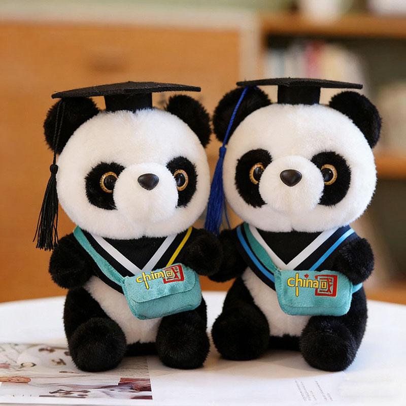 Cute Graduation Panda Plush Toy Soft Stuffed Doll With Bachelor Cap Adorable Panda Plushie For Graduation Gift Chinese Souvenir
