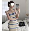 Xiaoxiangfeng striped sweater skirt early spring women's clothing small man knitted coffee break French suspender dress inside