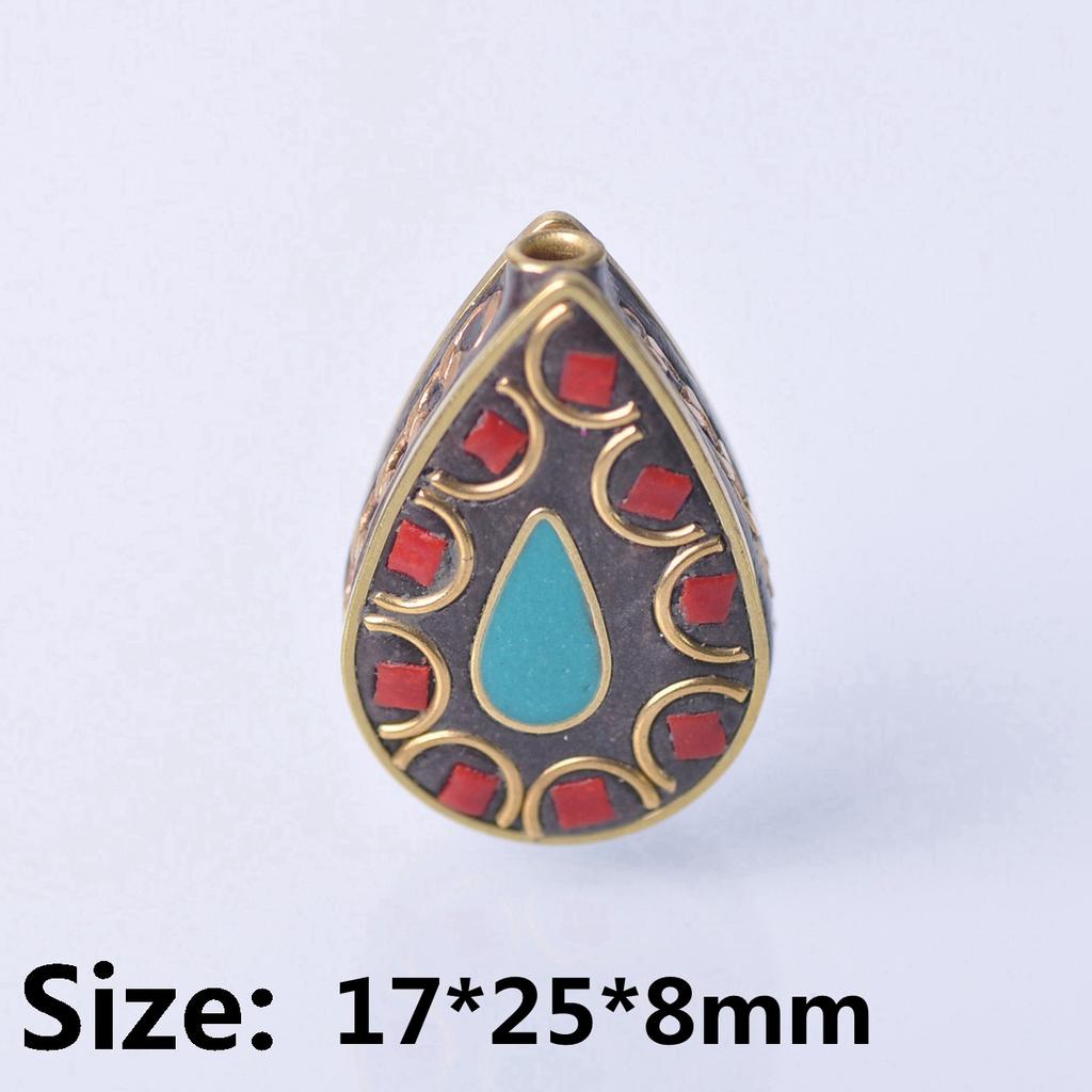 Handmade Nepalese Buddhist Tibetan Brass Metal & Clay Loose Craft Beads for Necklace Jewelry Making DIY