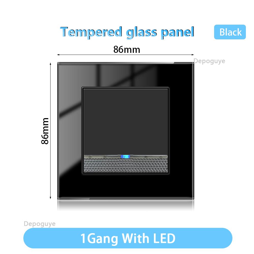 

Закаленное стекло Настенный выключатель со светодиодным индикатором 1/2/3/4 клавиши 1/2 направления Стандарт ЕС/Великобритании 16A 220V Выключатель света Украшение дома 1Way