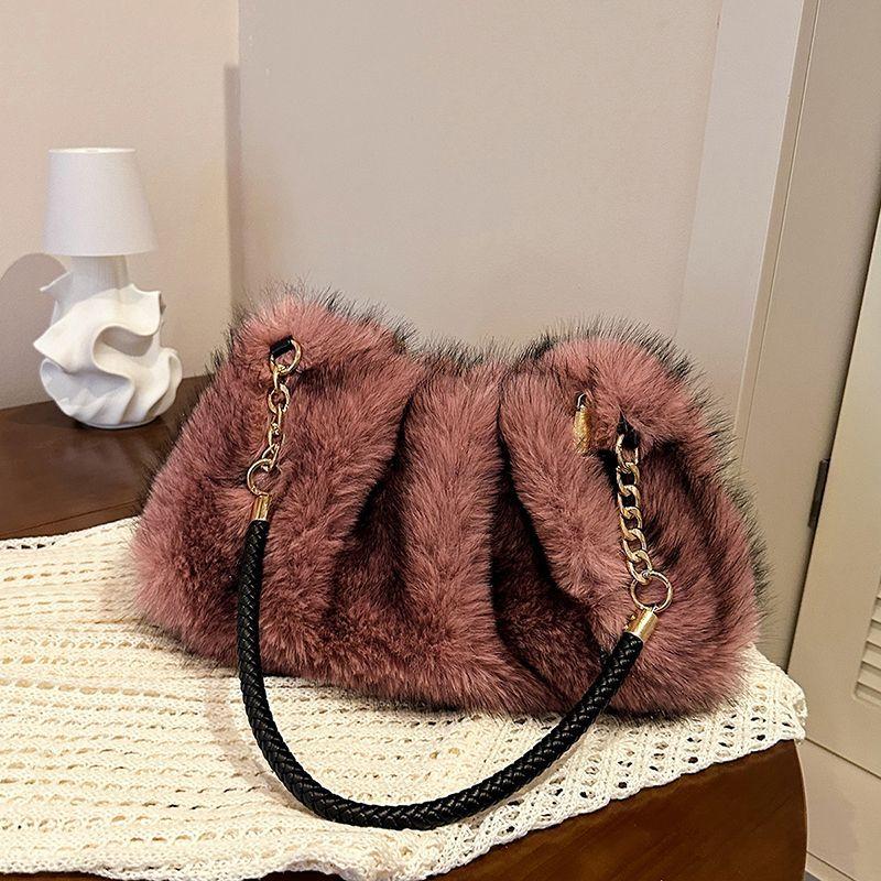 Premium Plush Tote Bag for Women - New Autumn Collection Chain Shoulder Bag Large Capacity Furry Tote