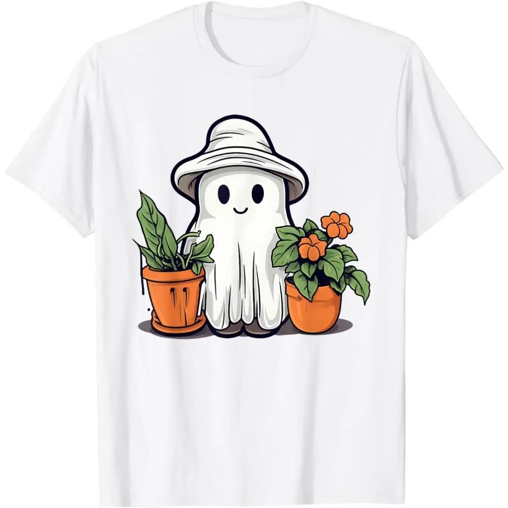 Funny Ghost Ghostly Gardening Plant Retro Halloween Costume T-Shirt Custom Printed Man Summer Classic Streetwear Loose Tops