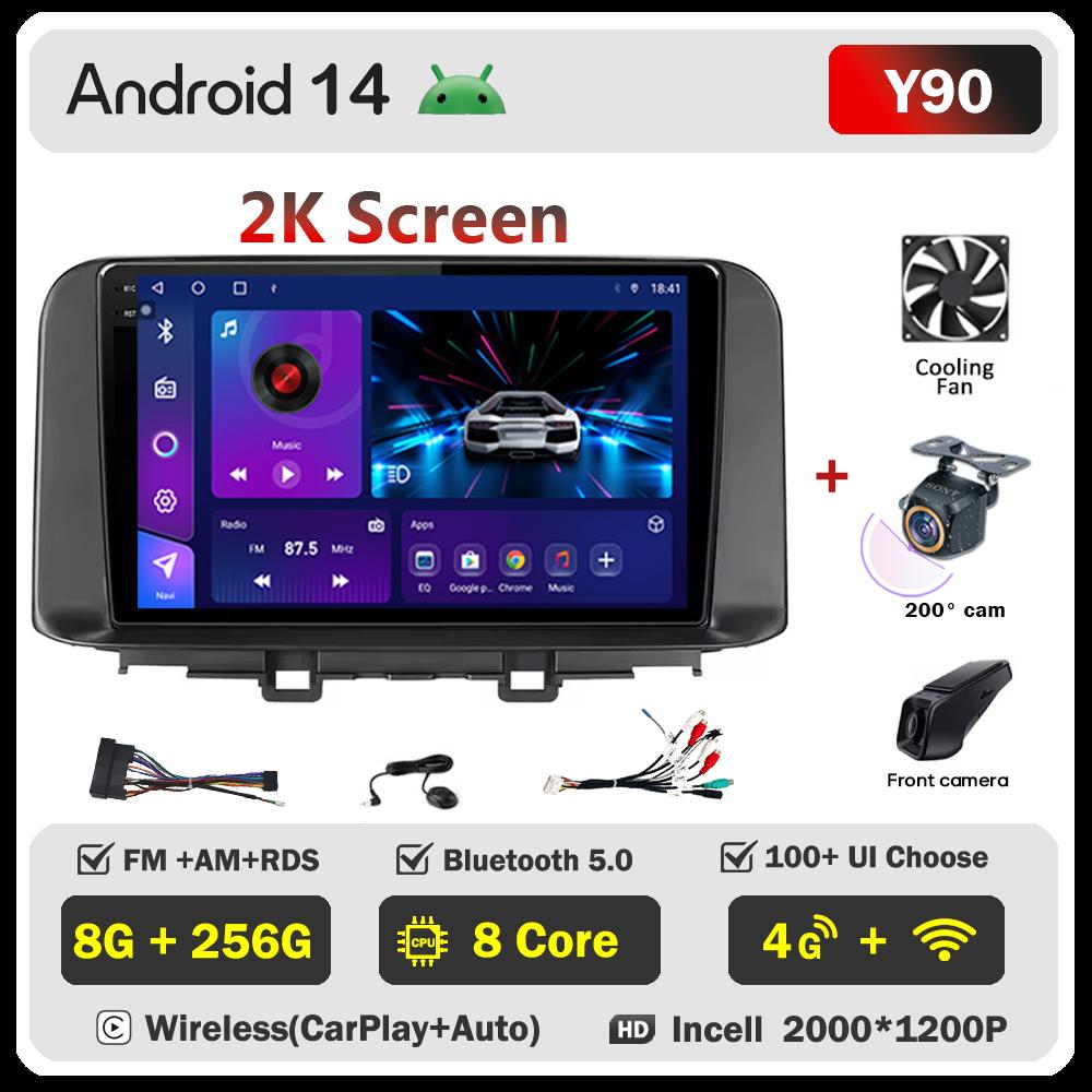 For Hyundai Encino Kona 2017 2018 2019 Android 14 Car Stereo GPS 8 Core Touch Screen CarPlay Android Auto No DVD Touch Screen