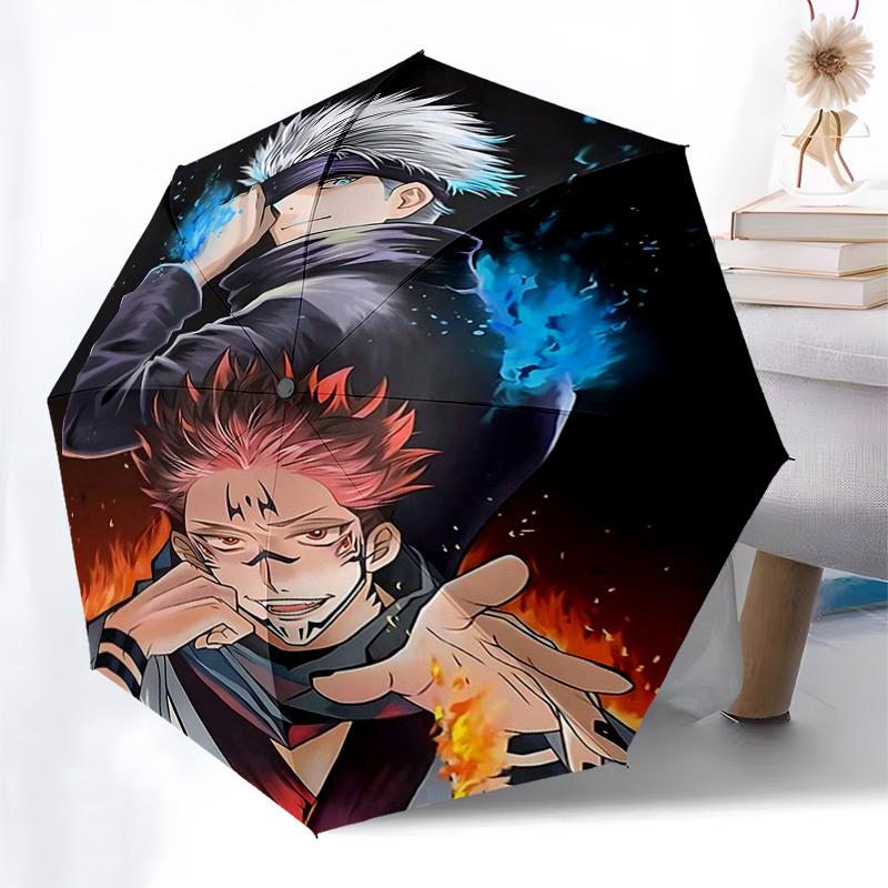1 Stück Jujutsu Kaisen Inspiriertes Regenschirm Automatisches Öffnen Schließen, Tragbares 3-fach Design, 8-Speichen Eisenrahmen, Outdoor, Perfektes Geschenk für Fans, Reisende,