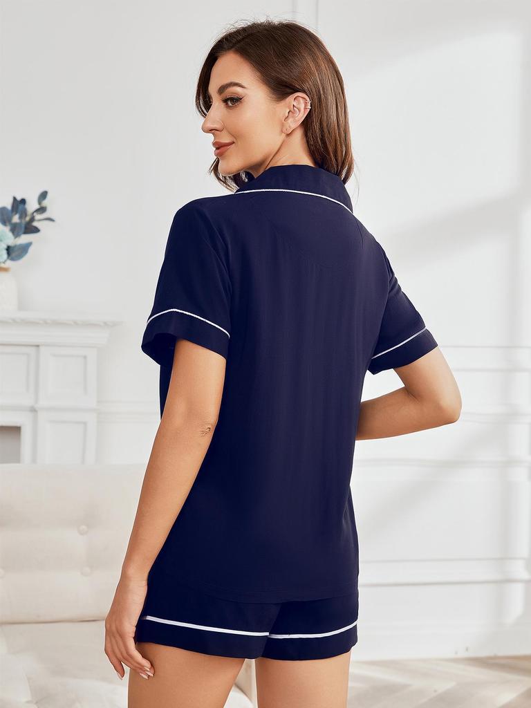 Dam Sommar Pyjamas Set: Kortärmad enfärgad hemmashorts