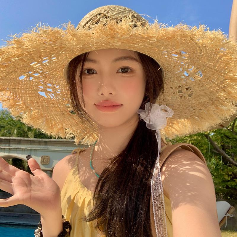 Lafite French big-brimmed beach hat seaside vacation sunscreen hat new hollow design sunshade straw hat women