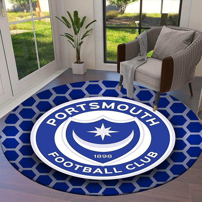 Portsmouth Football Club Round Area Rug,Carpet Rug for Living Room Bedroom Sofa Playroom Decor,Non-slip Floor Mat