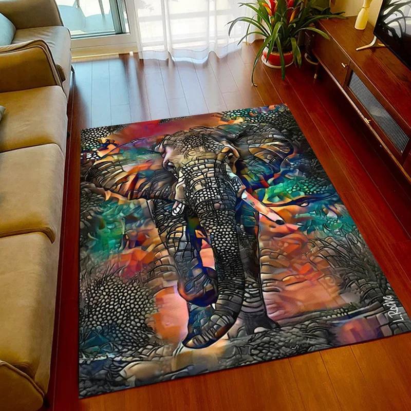 3D Printed Africa Elephant Face Close-up Animals Rugs for Bedroom Home Decor Play Mats Living Room Carpets Non-slip Floor Mats