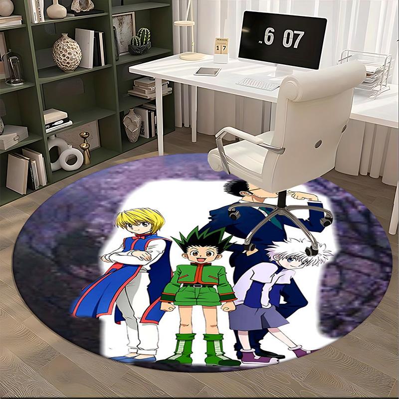 1pc Hunter x Hunter Anime Cartoon Design Round Carpet for Office Chair Mat, Non-Slip Rug Suitable for Home Decor, Living Room, Bedroom, Game Room, Fes