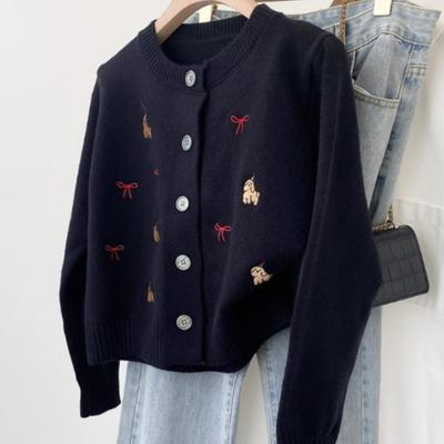 Kadınlar İçin Nakışlı Örgü Hırkalı, Uzun Kollu ve Kısa Ceketli Yeni Bir Kış Moda Dar Kesim Üst