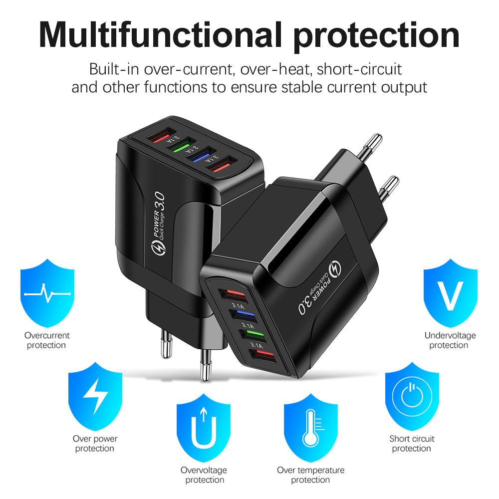 Colorful 4-Port USB Travel Charger 5V/2.4A Fast Charging, Australian Standard