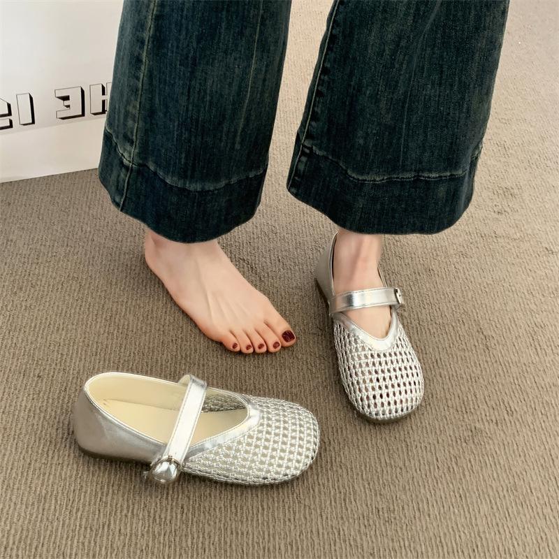 Mary Jane single shoes children's new summer hollow mesh woven fishing net shoe size bag head sandals