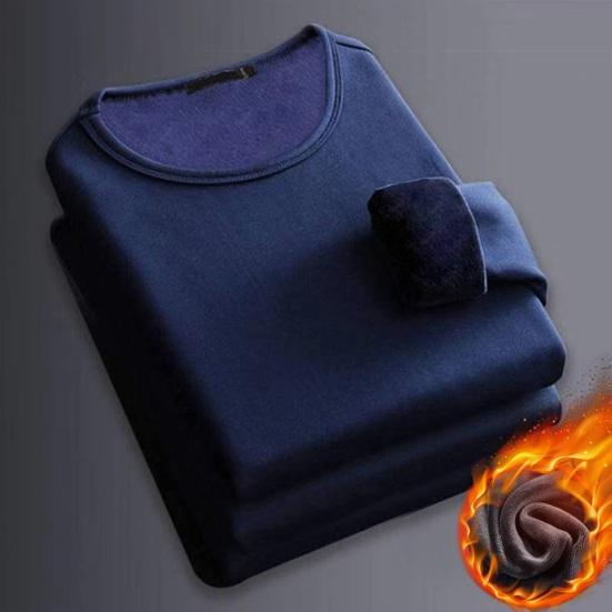Autumn Winter Men Bottoming Top Slim Fit Thick Plush O Neck Pullover Stretchy Long Sleeves Pure
