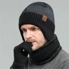 WTEMPO Solid Color Thick Fleece Hat & Scarf & Gloves Set Men Winter Woolen Cold-proof Windproof Knitted Hat Set