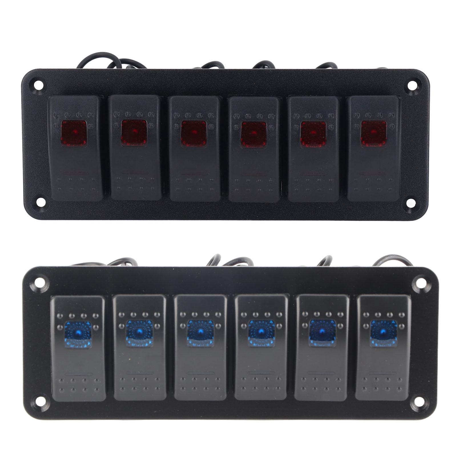 

6-ганговая панель кулисного переключателя со светодиодной подсветкой, водонепроницаемая защита цепи для автомобиля RV Bus Ma