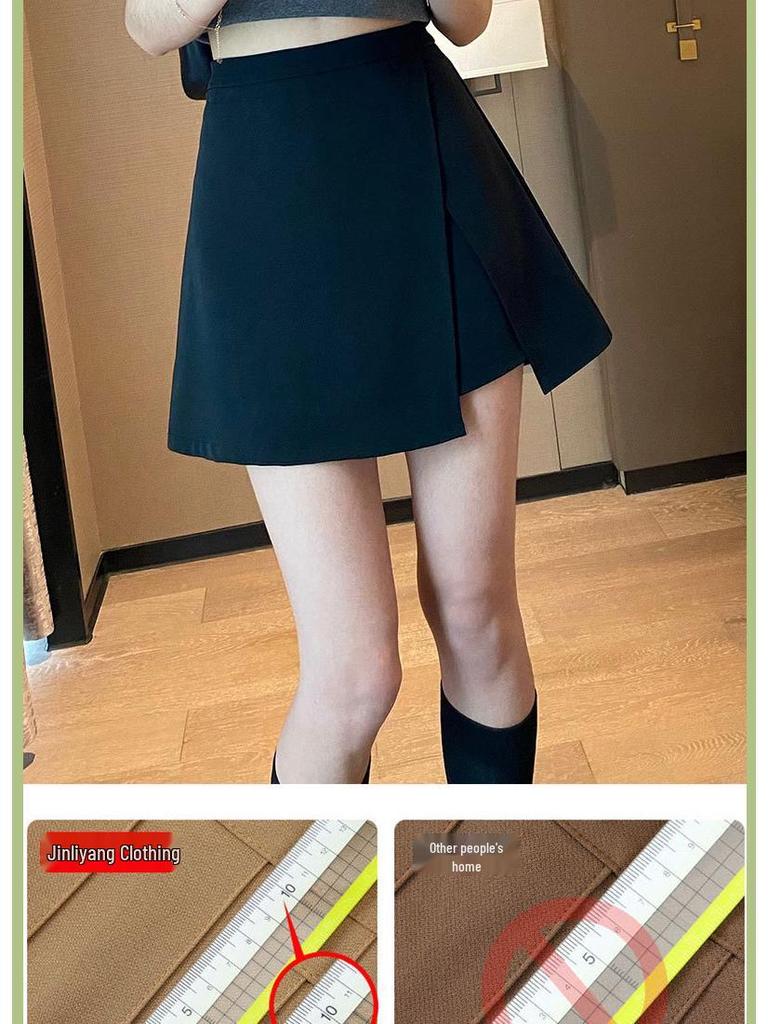 Plus Size Black High Waist Slit Midi Skirt - 2025 Summer A-Line Slimming Irregular Design