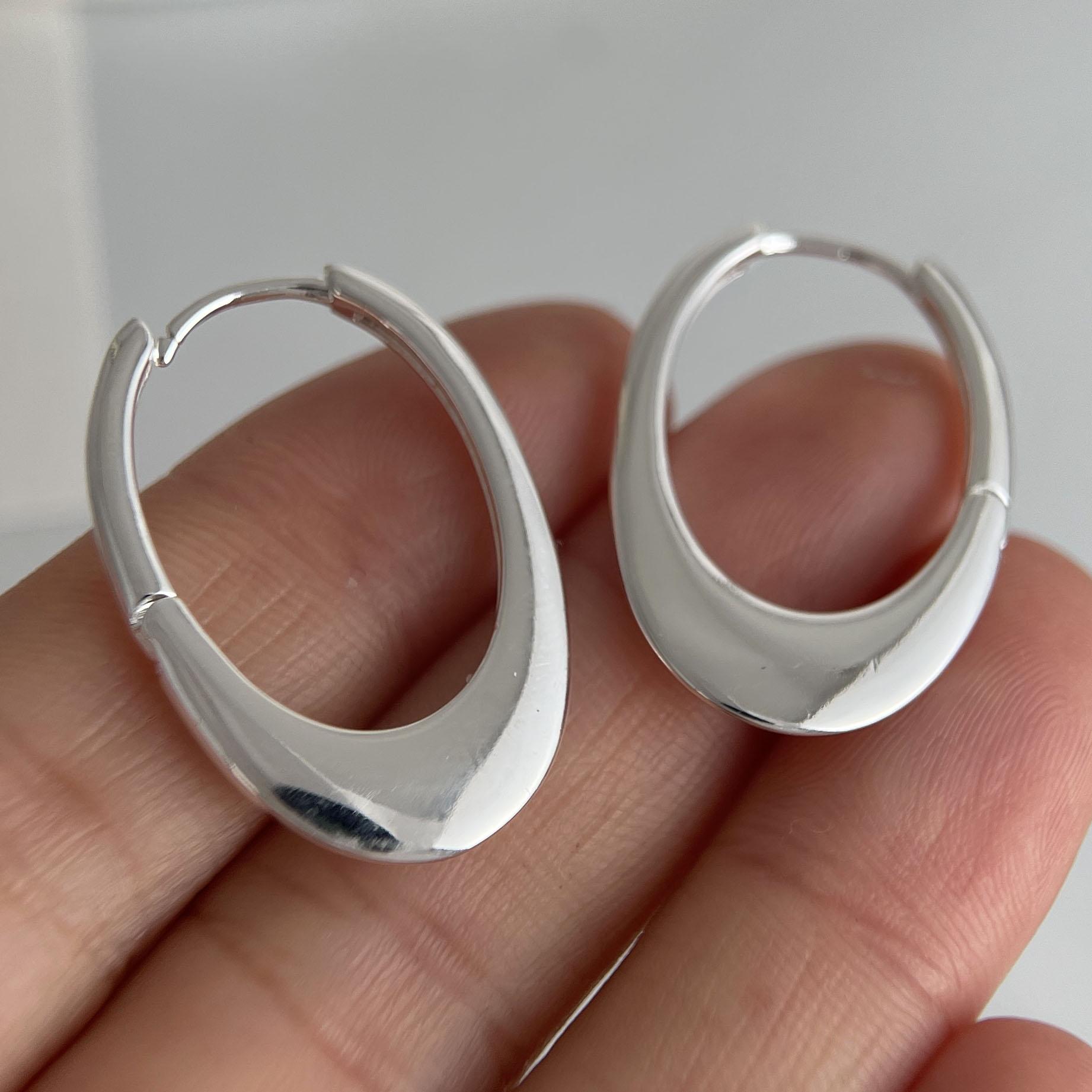 

925 Sterling Silver Earrings For Women Trendy Shinning Oval Big Hollow Earring Jewelry Prevent Allergy Party Accessories Gift