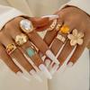 Tocona New Fashion Luxury Imitation Pearl Open Ring Sets for Women Elegant Gold Color Ring Party Jewelry Accessories
