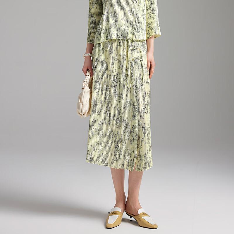 New Chinese Style Printed Pleated A-Line Skirt L абрикосовый