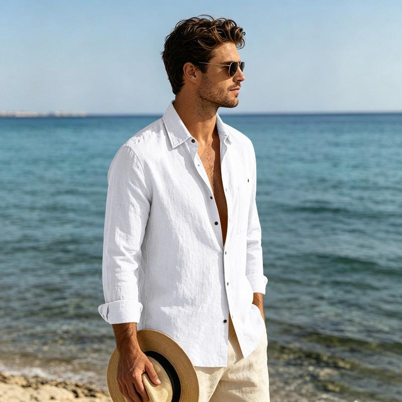 Men S Loose Fit Linen Blend Long Sleeve Collared Cardigan Shirt S