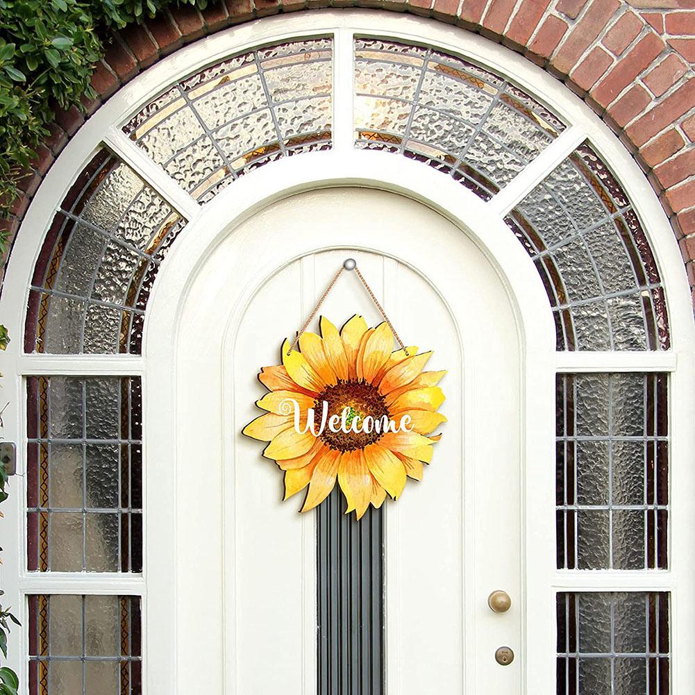 Summer And Fall Decor 30cm 11inch In Diameter Wooden Welcome Door Hanger Waterproof Well Workmanship Sturdy Construction