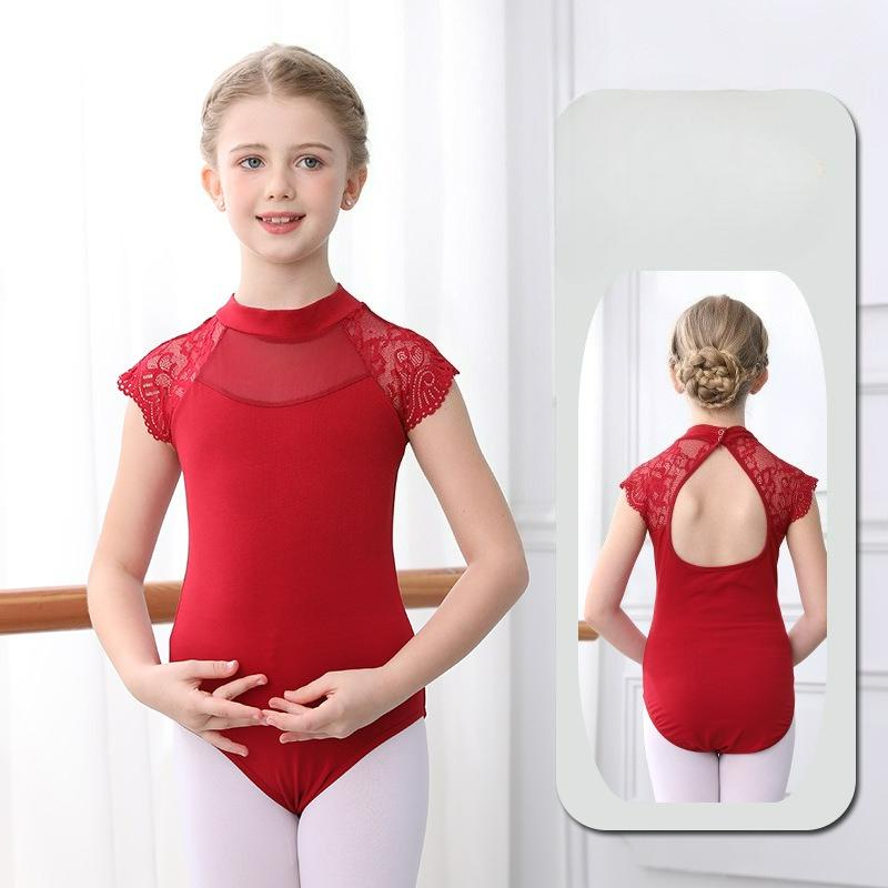 Children's Lace Short-sleeved Summer Round Neck Dance Clothes Cotton Body Clothes Body Clothes Practice Clothes