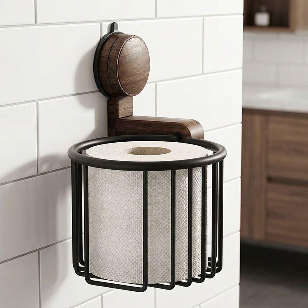 Suction Cup Bathroom Paper Holder Non Perforated Toilet Tissue Basket Soap Holder