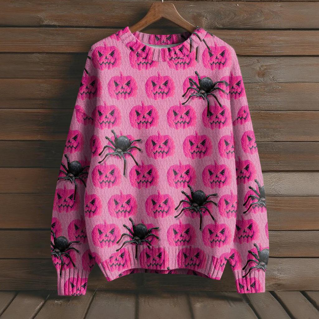 Men's Long Sleeve Pullover Sweater Casual Halloween Print Knit Oversized Sweater