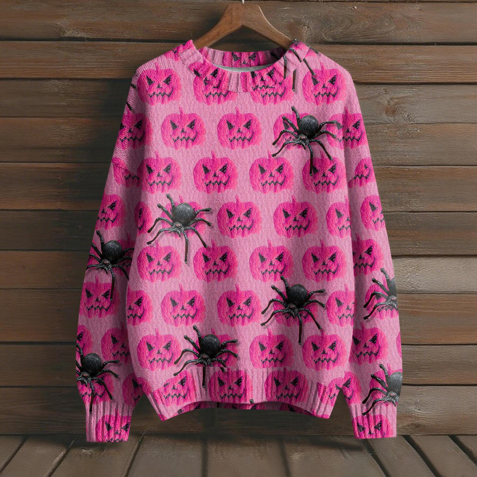 

Мужской пуловер с длинным рукавом, повседневный вязаный свитер оверсайз с принтом на Хэллоуин XXL